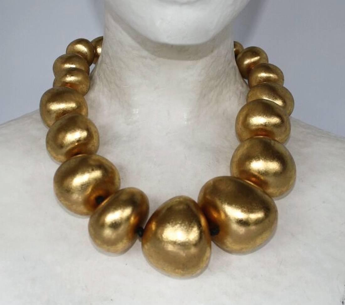 Monies Gold Foil Ebony Bead Choker Necklace For Sale at 1stdibs