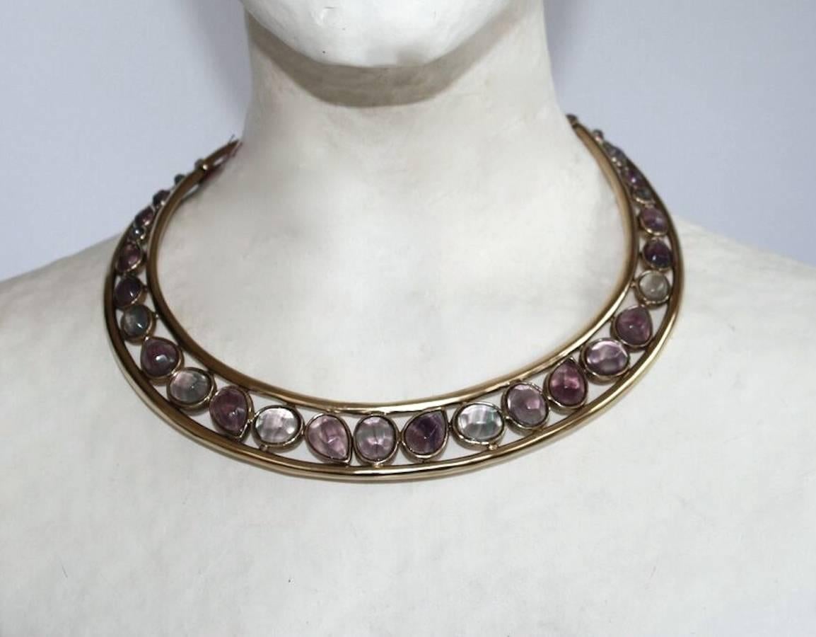 Goossens Paris Fluorine Stone and Bronze Plated with Grey Gold Collar Necklace. 

4.5” Opening
17