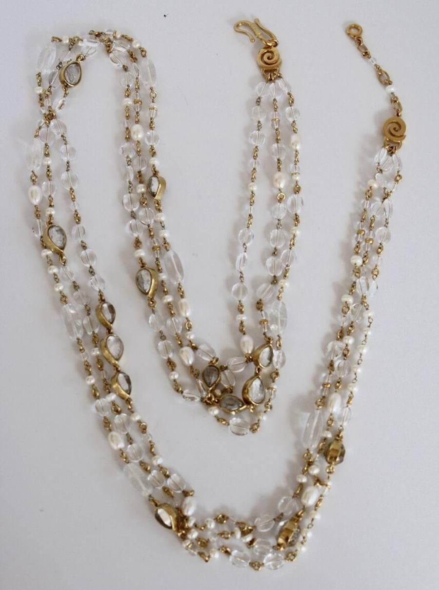 Women's Goossens Paris Long Rock Crystal and Pearl Multi Strand Necklace