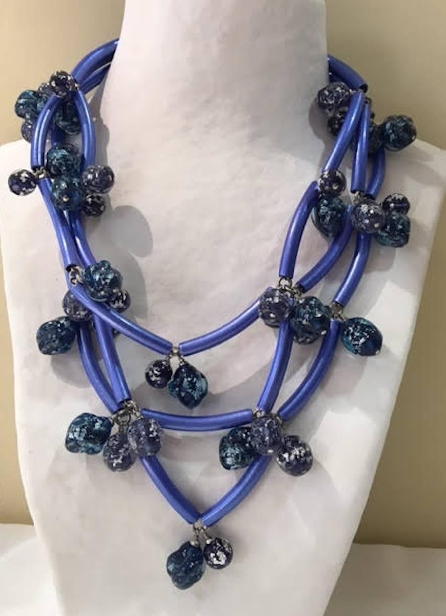 Blue metal and vintage glass bead 