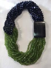 Patricia Von Musulin Peridot and Navy Blue Gold Stone Necklace With Wood Closure
