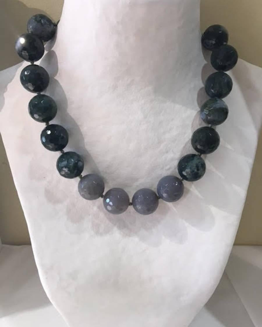 Highest quality Labradorite stones are hand strung on Japanese silk in this Patricia Von Musulin necklace. Clasp is solid Sterling Silver.