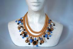 Francoise Montague Gold Necklace with Handmade Glass Charms, France