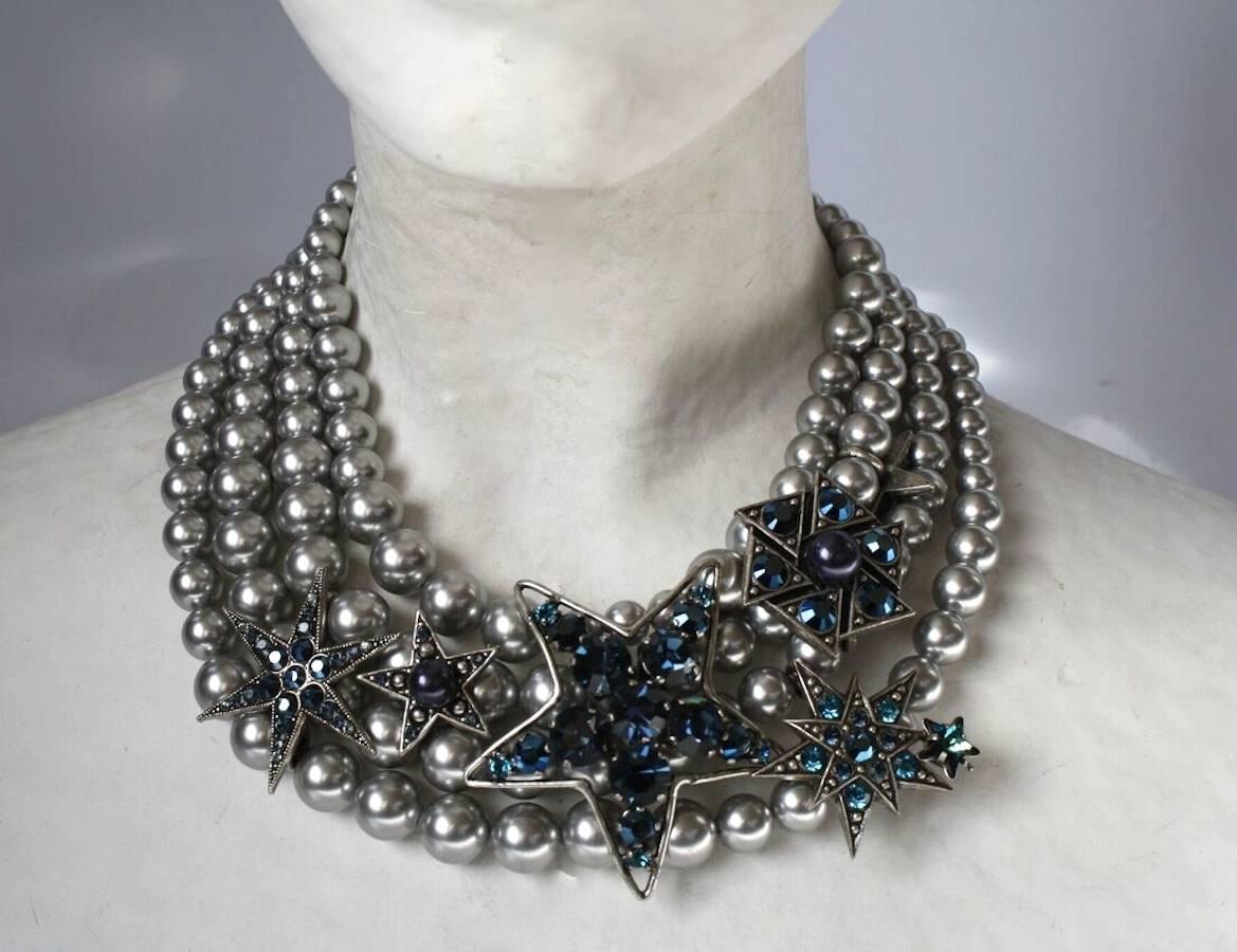 Part of the Philippe Ferrandis for Jacques Fath collection from 2011. Necklace is made with glass pearls and Swarovski crystals. 

15.5