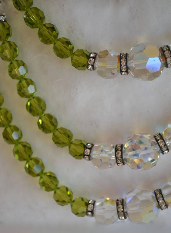 Artist Francoise Montague Four Row Green Glass Necklace For Sale