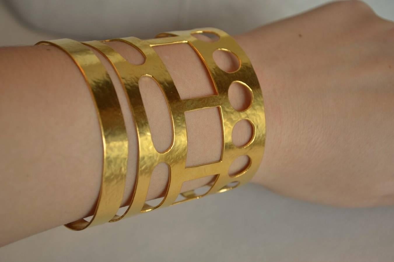 Herve van der Straeten Cutout Geometric Gilded Brass Cuff. Soft and easily molds to fit any size wrist. 