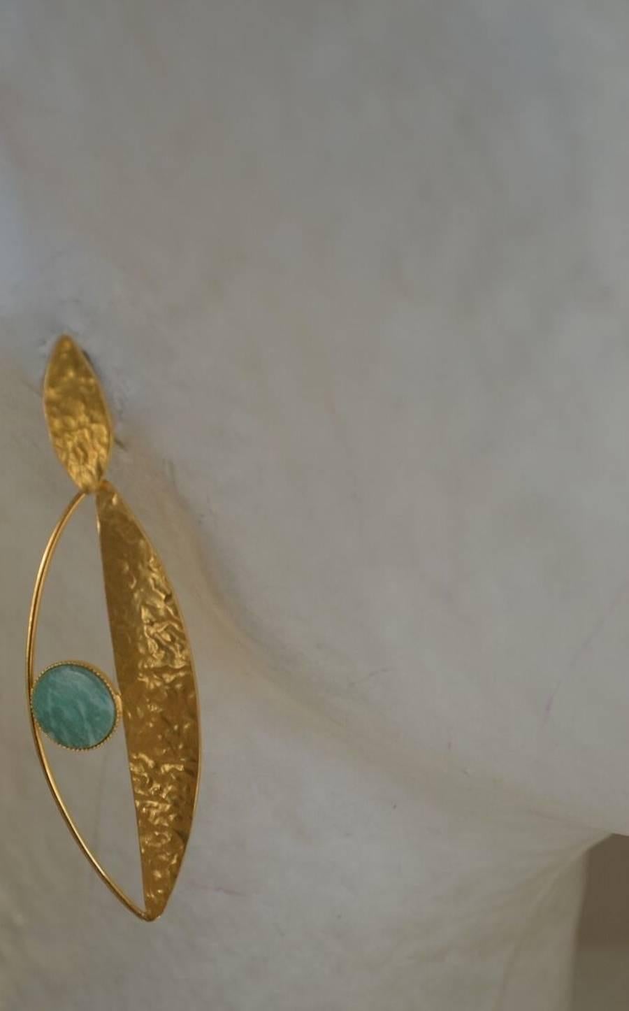 Herve van der Straeten Gilded Brass and Amazonite Pierced Earrings.