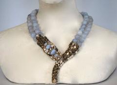 Philippe Ferrandis Chalcedony and Swarovski Crystal Snake Necklace