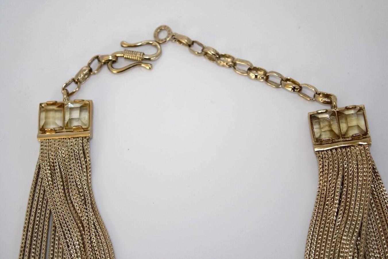 Goossens Paris Origines Pale Gold and Rock Crystal Multi Chain Necklace In New Condition In Virginia Beach, VA