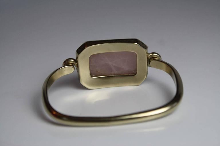 Rough Cut Goossens Paris Pink Quartz and Pale Gold Stones Bracelet For Sale