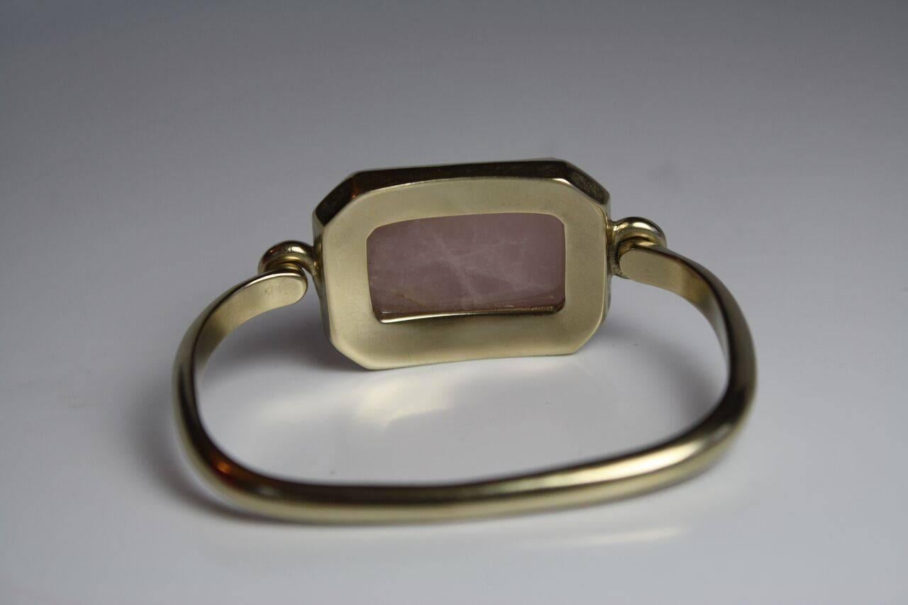 Rough Cut Goossens Paris Pink Quartz and Pale Gold Stones Bracelet