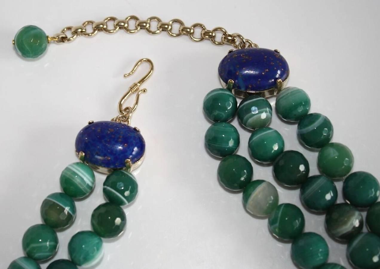 Philippe Ferrandis Lapis, Jasper, Agate, Glass Pearl and Crystal Necklace In New Condition In Virginia Beach, VA