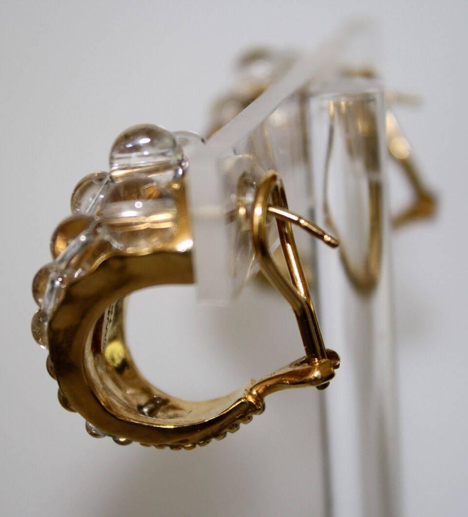 Goossens Paris Yellow Gold and Rock Crystal Bead Huggie Pierced Earrings In New Condition In Virginia Beach, VA