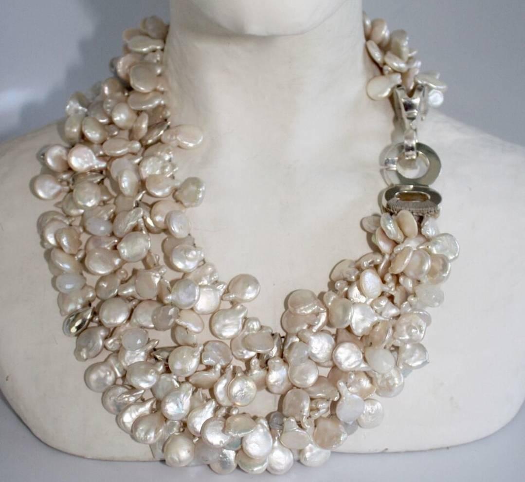 Patricia von Musulin Four Row Keshi Pearl and Sterling Silver Necklace 2