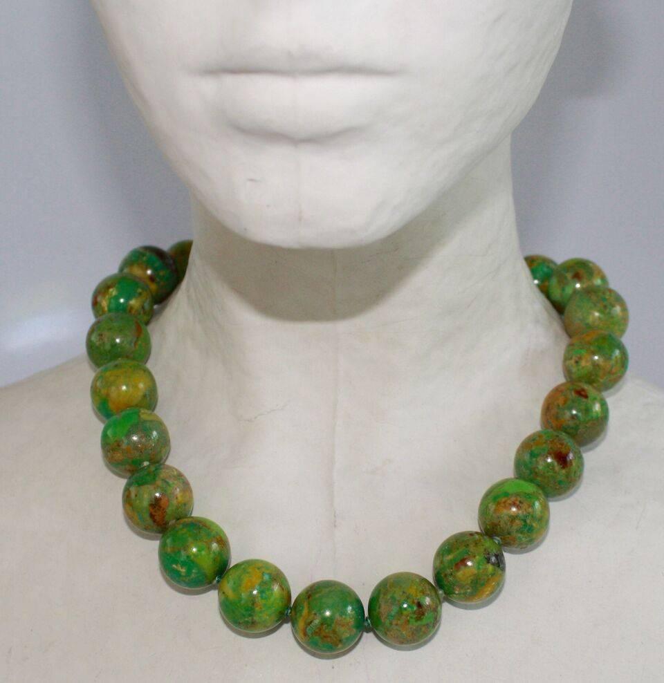 Patricia von Musulin Green Turquoise Bead Necklace with Sterling Silver Clasp In New Condition In Virginia Beach, VA