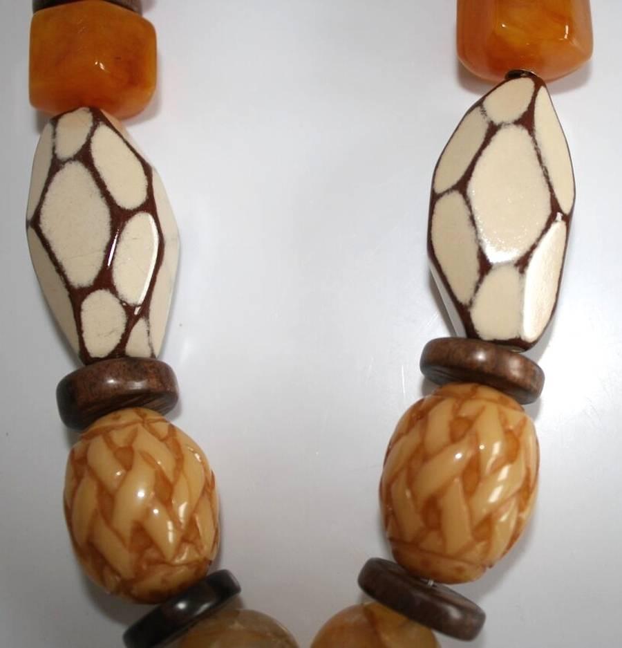 Women's Philippe Ferrandis Limited Series Glass, Wood, Carnelian, and Citrine Necklace