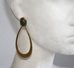 Herve van der Straeten Gilded Brass and Jade Pierced Earrings