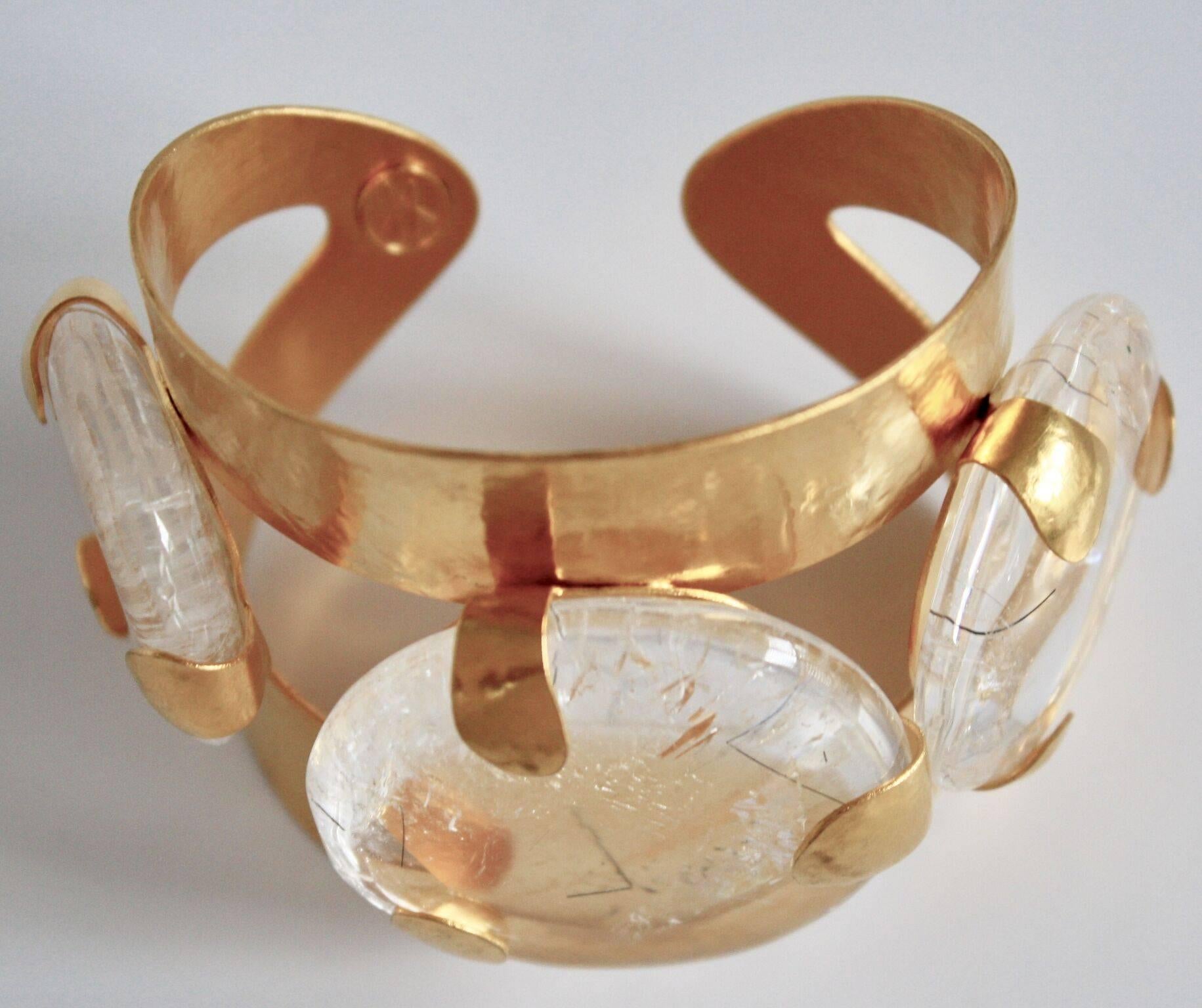 Women's Herve van der Straeten Gilded Brass Cuff With 3 Rock Crystals