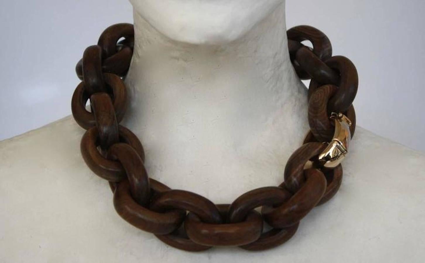 Goossens Paris Wood Link Necklace with Bronze Clasp.