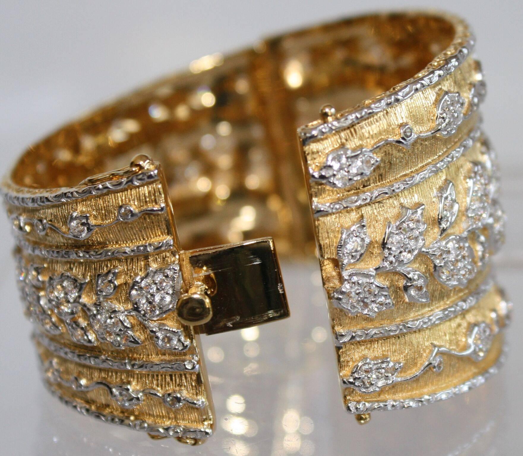 Two Tone and CZ Filigree Cuff Bracelet  In New Condition In Virginia Beach, VA