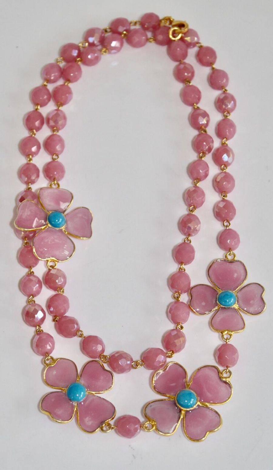 Francoise Montague Pink and Turquoise Pate de Verre Glass Amalfi Necklace In New Condition In Virginia Beach, VA