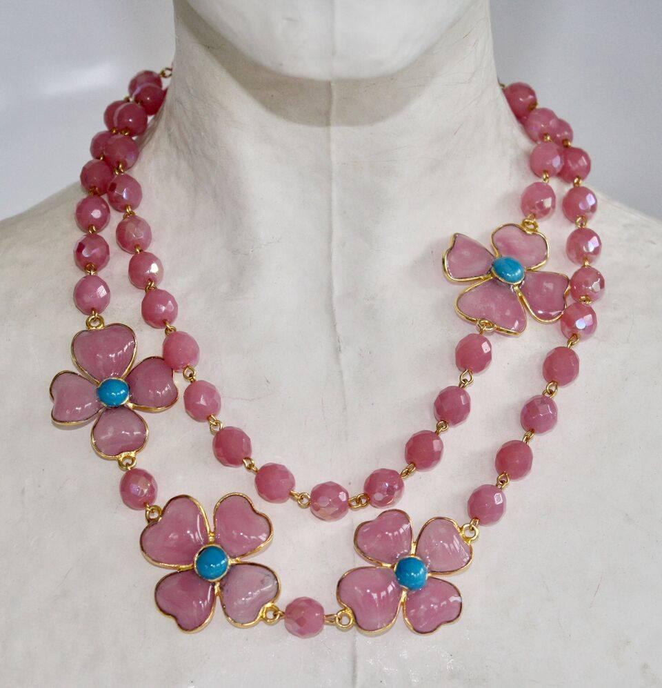 Women's Francoise Montague Pink and Turquoise Pate de Verre Glass Amalfi Necklace