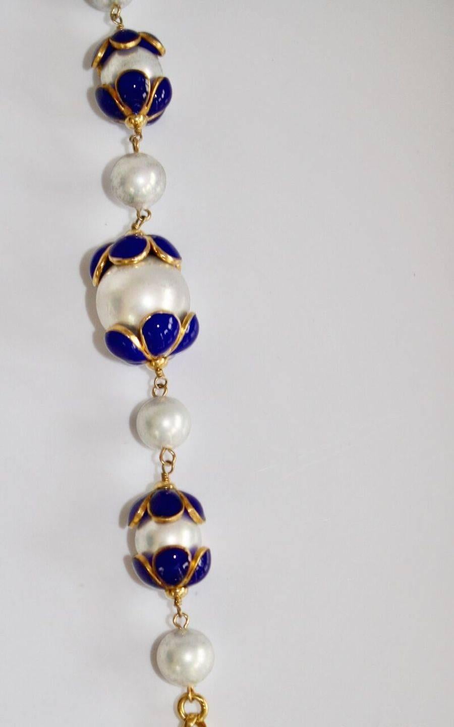 Women's Francoise Montague Glass Pearl and Lapis Blue Pate de Verre Sautoir Necklace