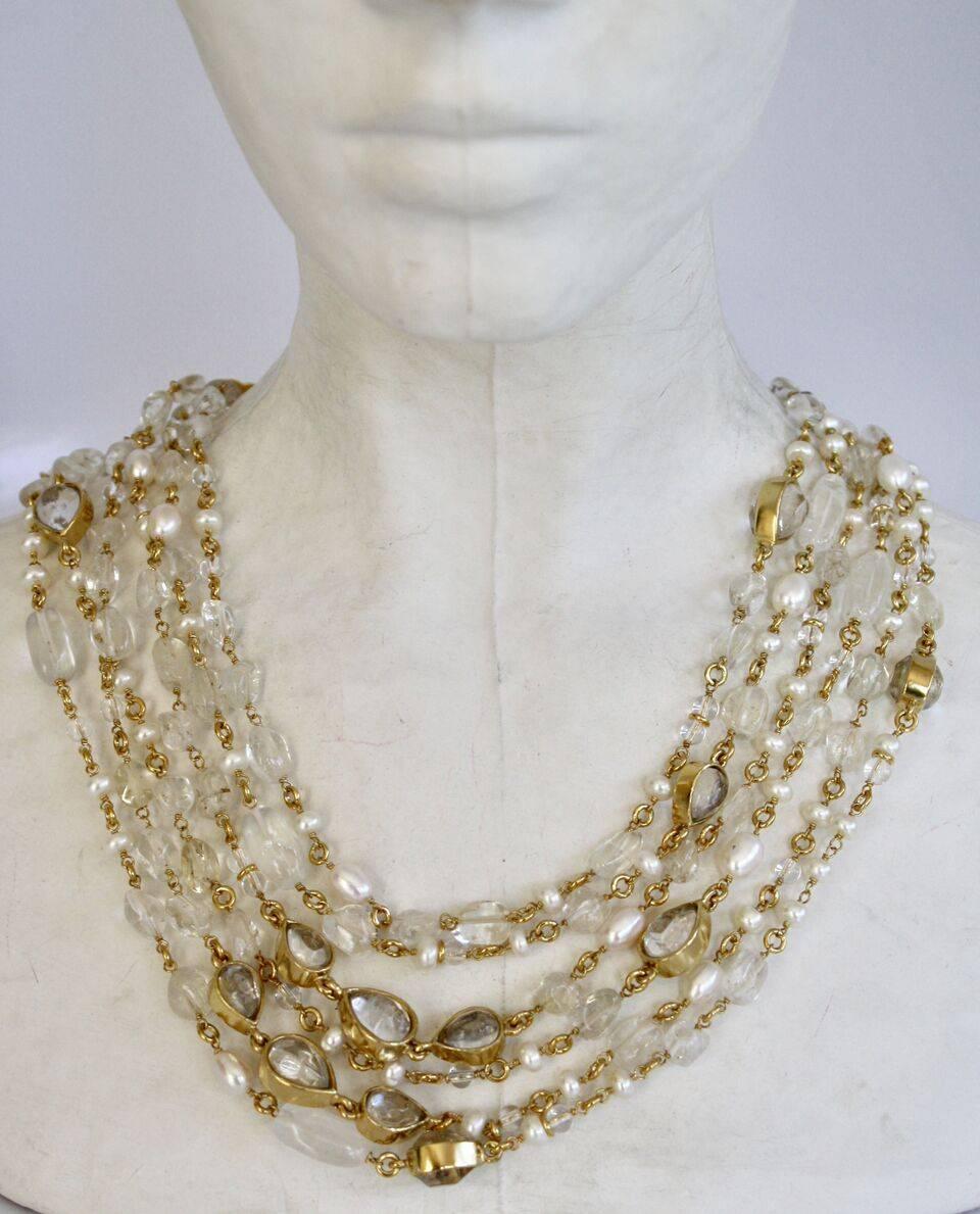 Goossens Paris Nepal Triple Row Necklace with Rice Pearls and Rock Crystals. 

45