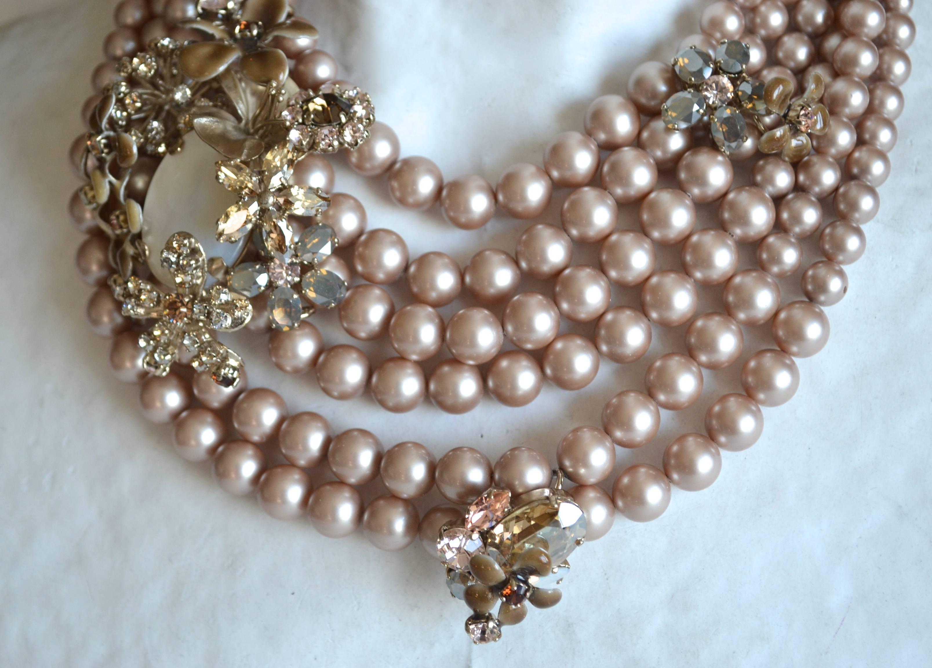 Philippe Ferrandis Glass Pearl and Swarovski Crystal Statement Necklace In New Condition In Virginia Beach, VA