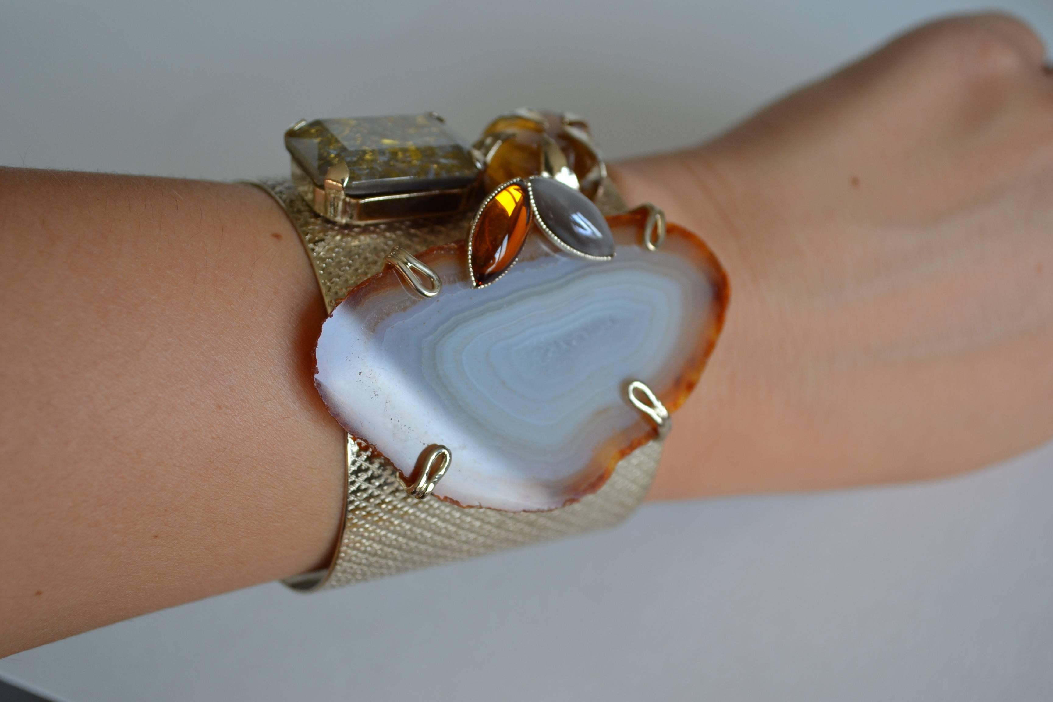 Philippe Ferrandis Agate, Glass, and Crystal Cuff In New Condition In Virginia Beach, VA