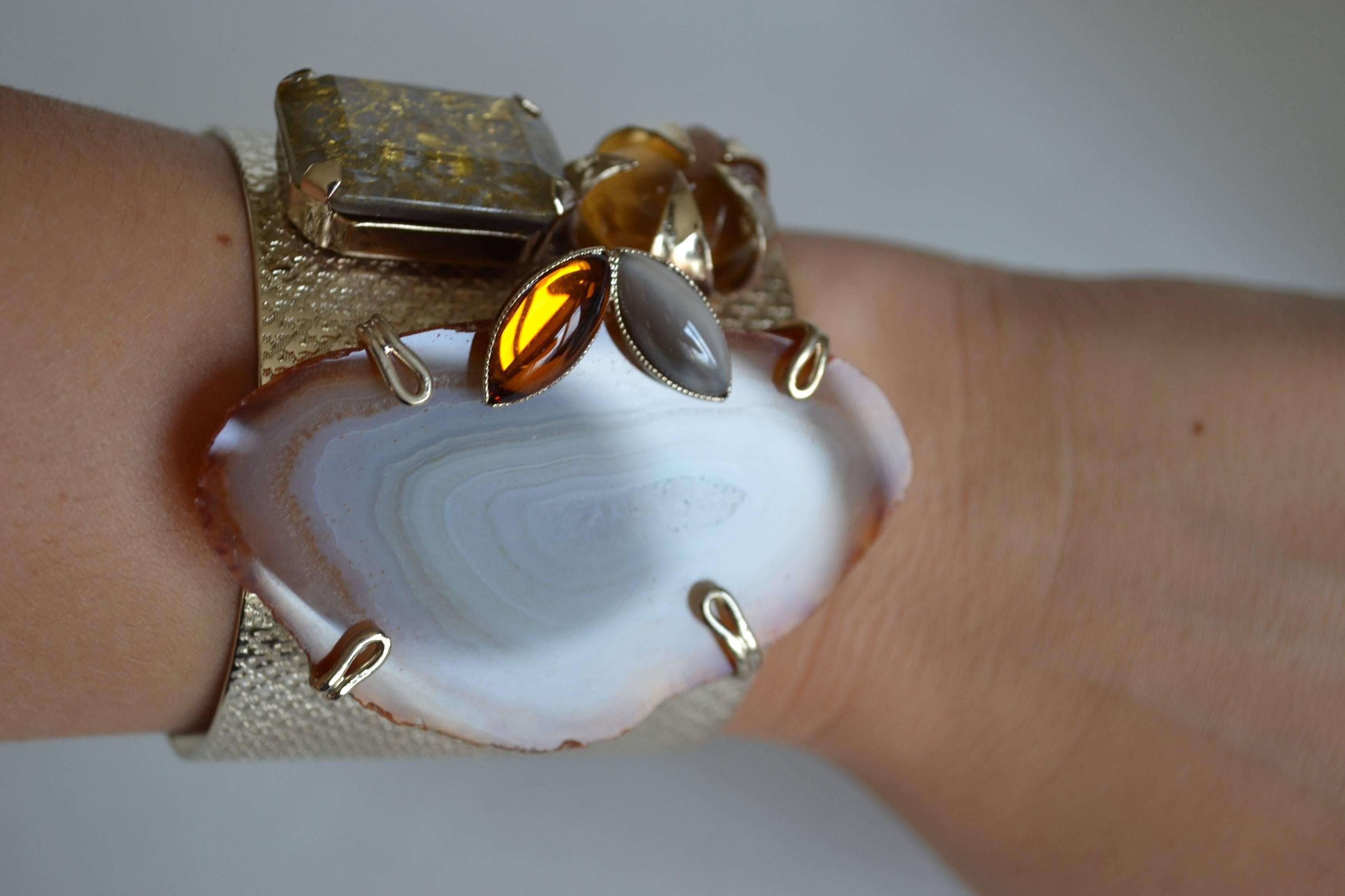 Women's Philippe Ferrandis Agate, Glass, and Crystal Cuff