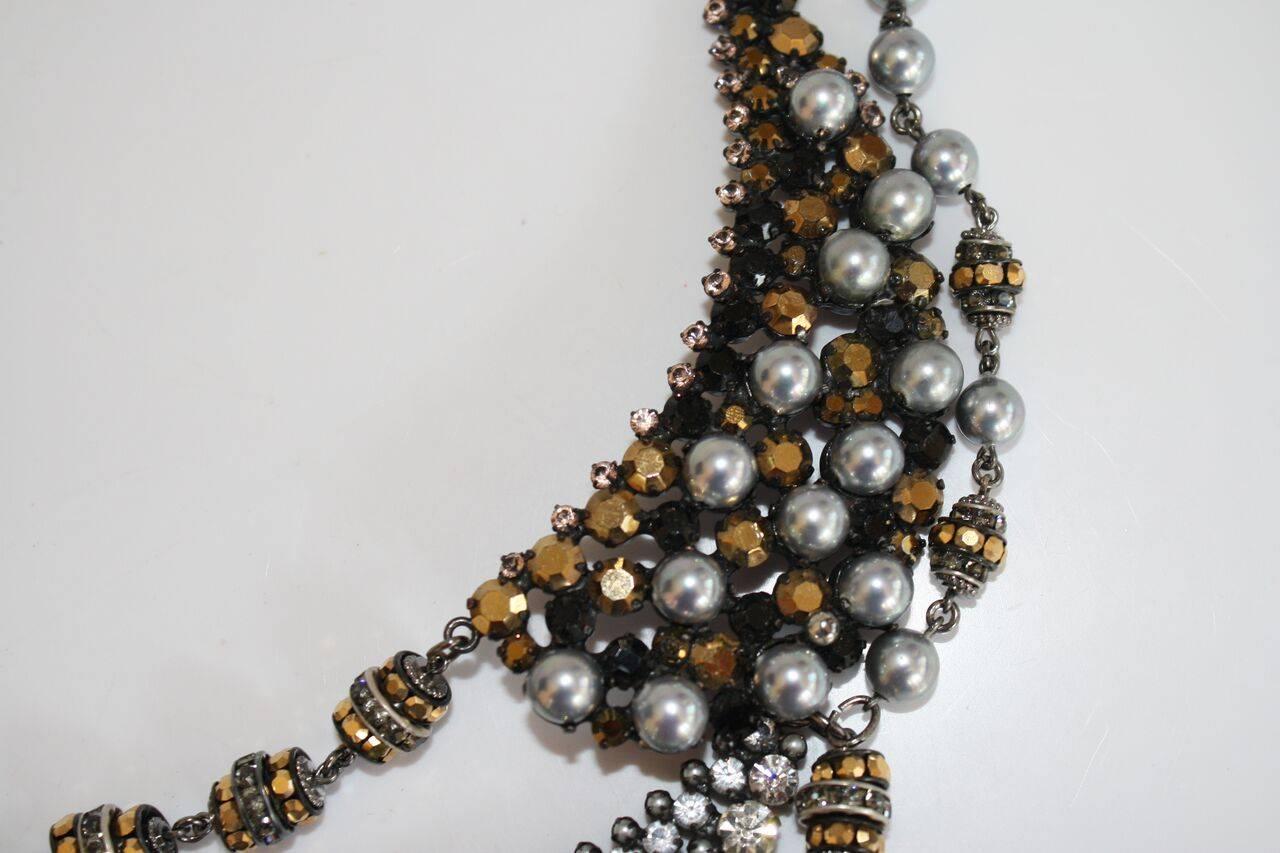 Francoise Montague Donville Grey Pearl and Swarovski Crystal Statement Necklace 1