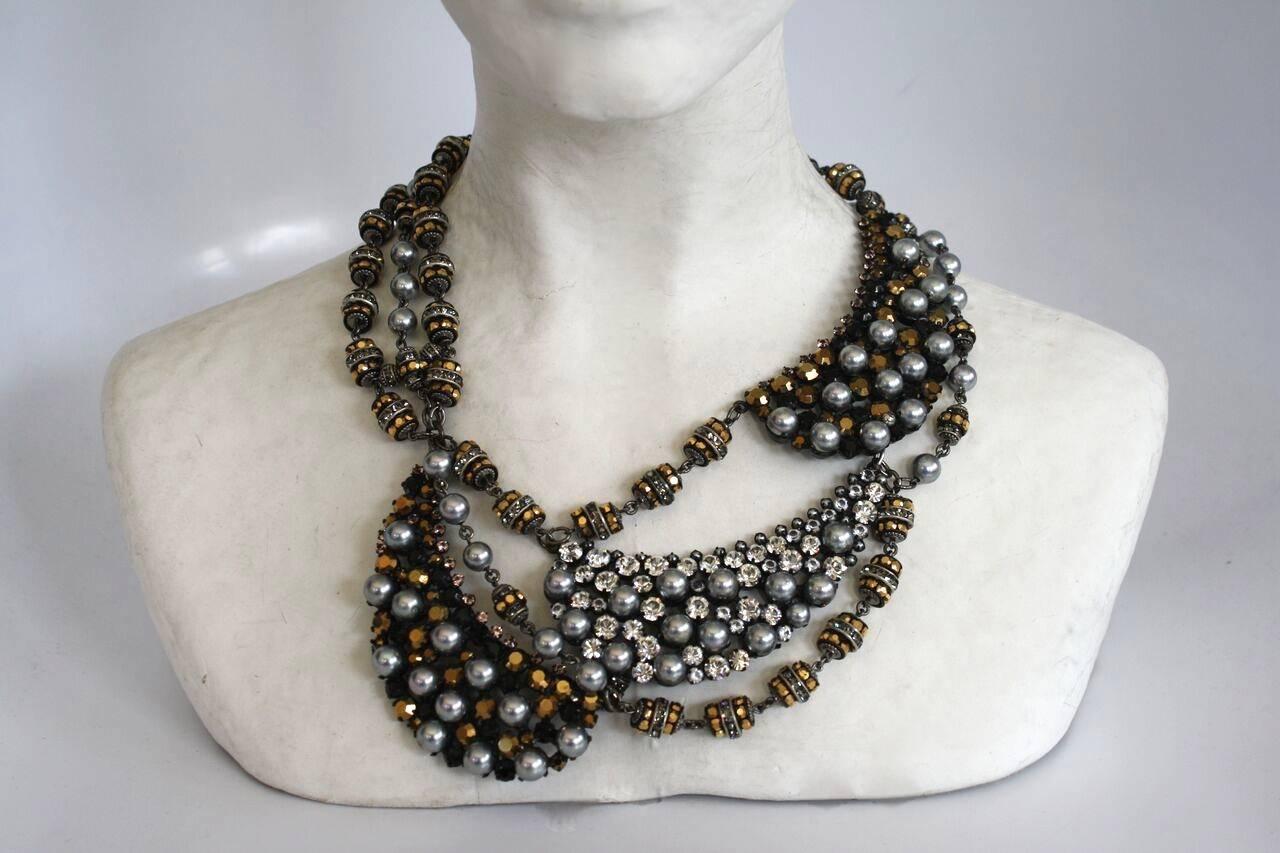Unique mixed material statement necklace from French designer Francoise Montague's fall 2017 collection. 
