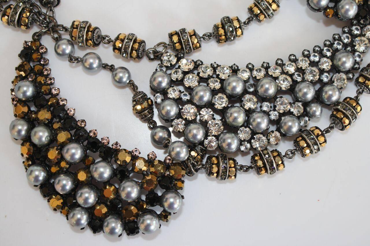 Women's Francoise Montague Donville Grey Pearl and Swarovski Crystal Statement Necklace