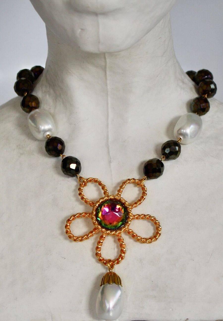 Women's Francoise Montague Pyrite and Glass Pearl Drop Necklace