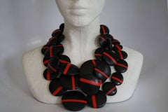 Monies Red and Black Stripe Multi Circle Statement Necklace