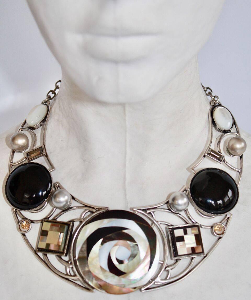 Philippe Ferrandis Mother of Pearl and Glass Geisha Necklace In New Condition In Virginia Beach, VA