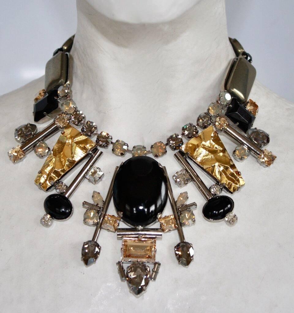 Pyrite, swarovski crystal, and glass statement necklace from Philippe Ferrandis. 
