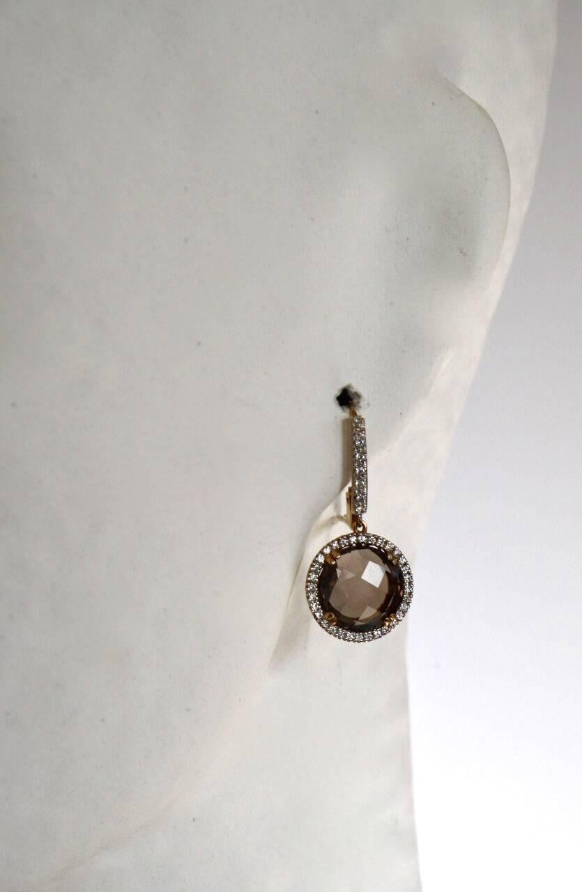 Smoky Quartz drop earrings with CZ detailing from Bijoux Num. 