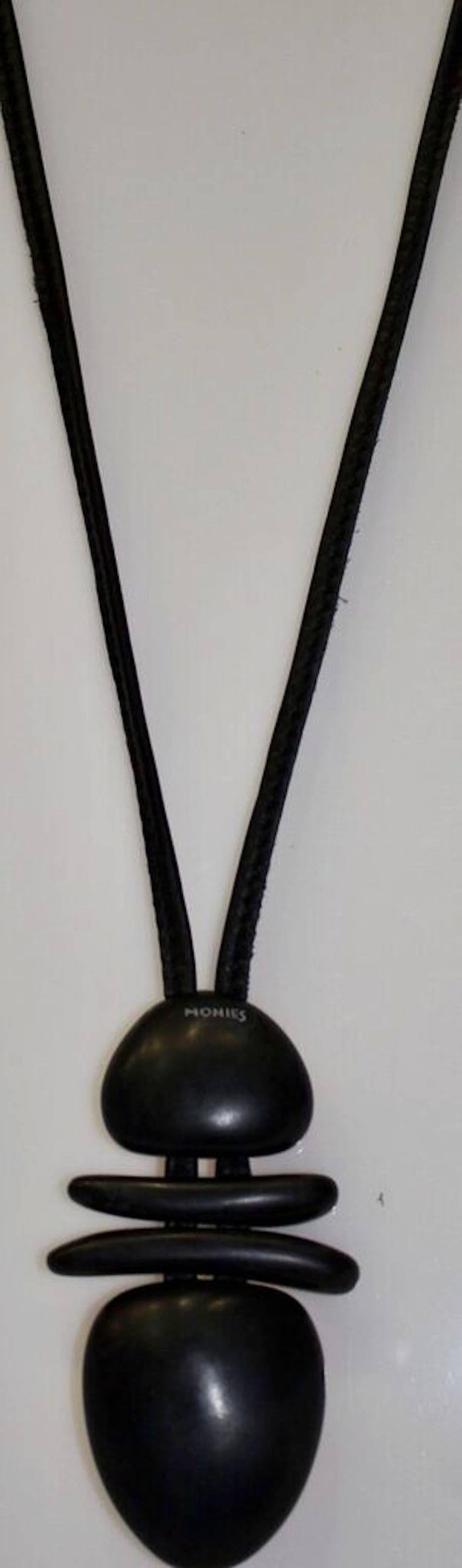 Monies Leather, Wood, and Acrylic Gold Pendant Necklace 1