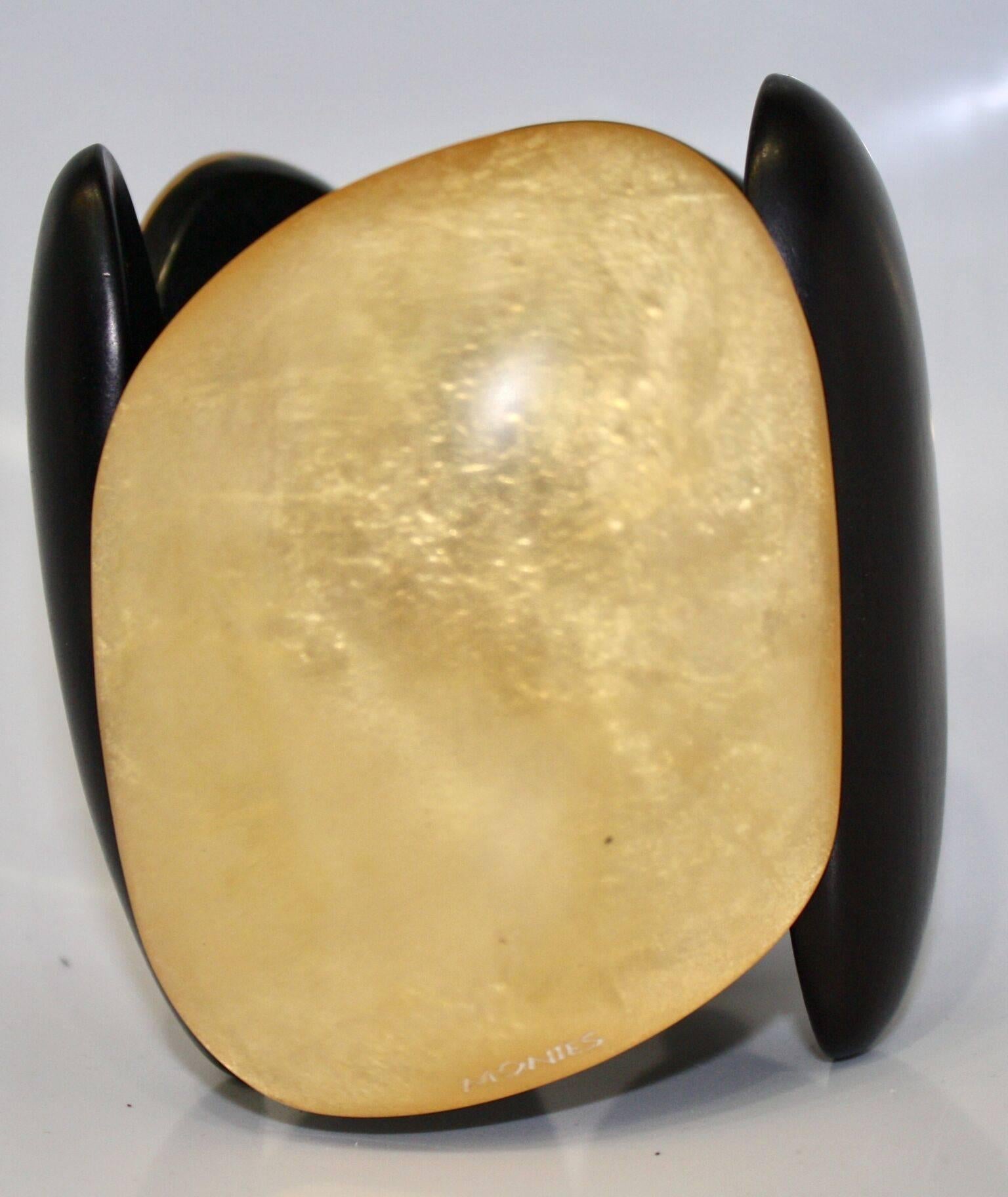 Ebony wood and gold leaf polyester stretch bracelet from Monies.  Longest element is 3.75
