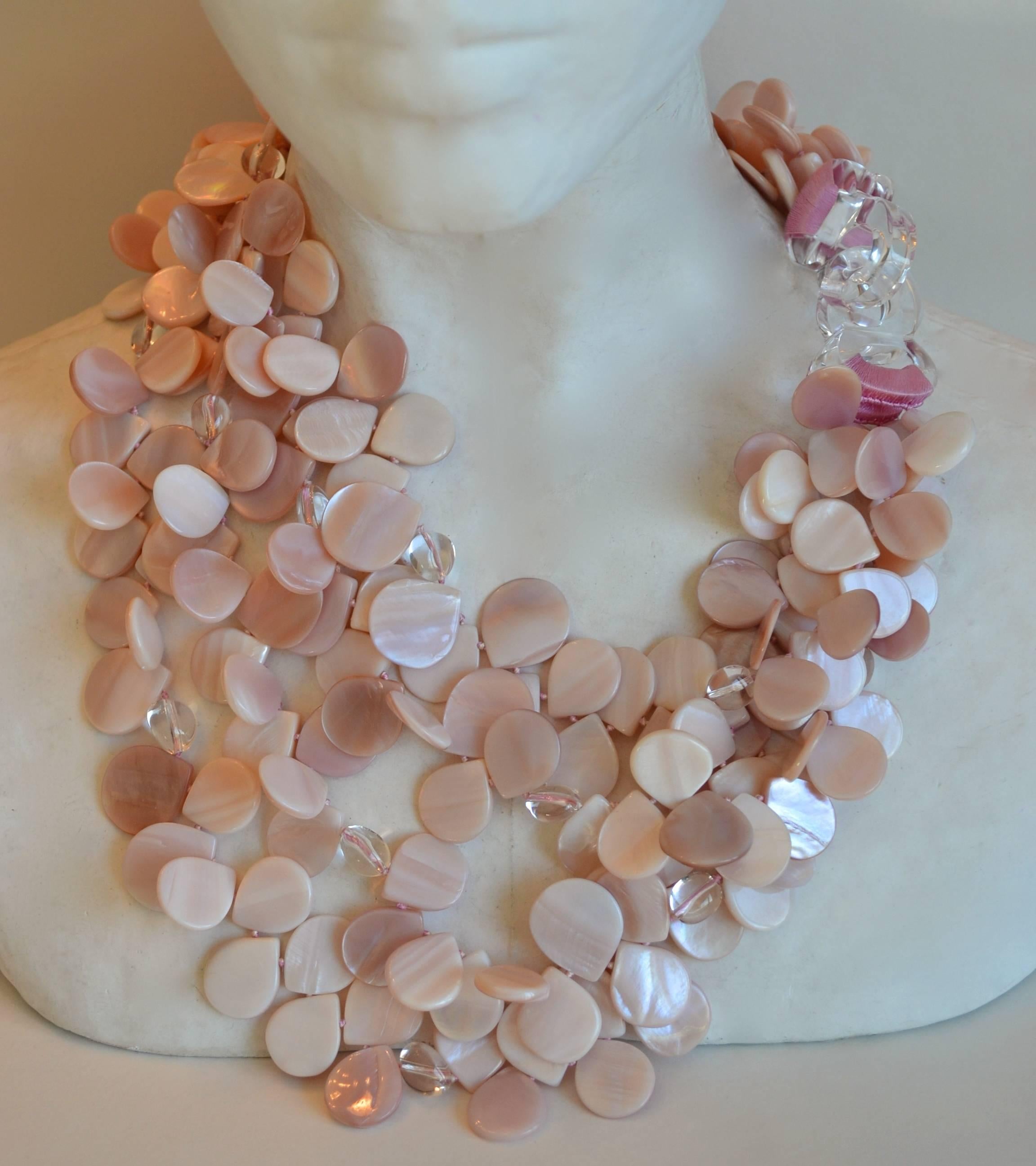 Patricia Von Musulin Pink Mother of Pearl Petal Necklace  In New Condition In Virginia Beach, VA