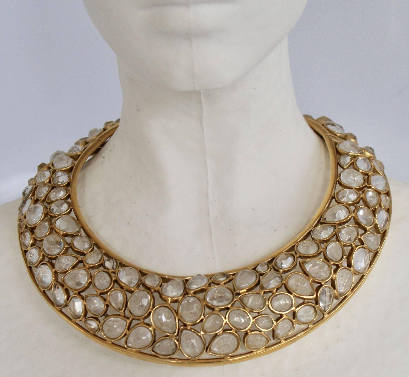 Statement making rock crystal and pale gold torque necklace from Goossens Paris. 