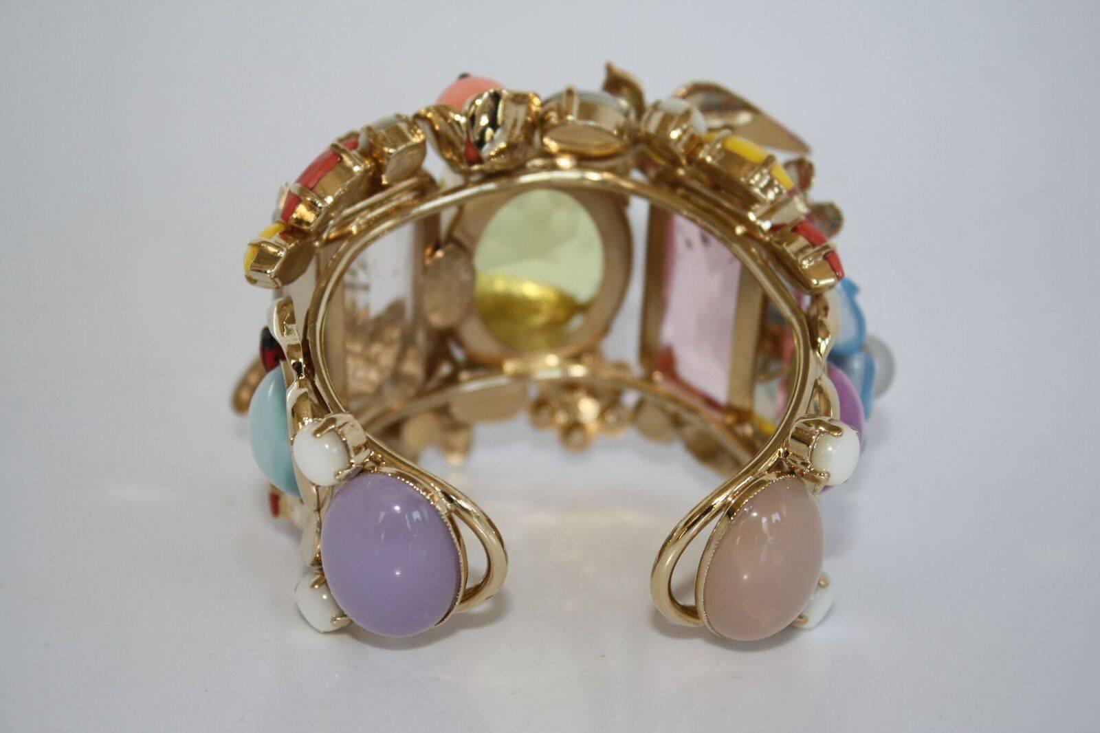 Women's Philippe Ferrandis Crystal and Glass Tropical Cuff Bracelet