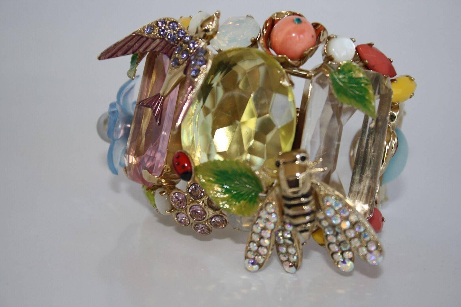 Philippe Ferrandis Crystal and Glass Tropical Cuff Bracelet In New Condition In Virginia Beach, VA