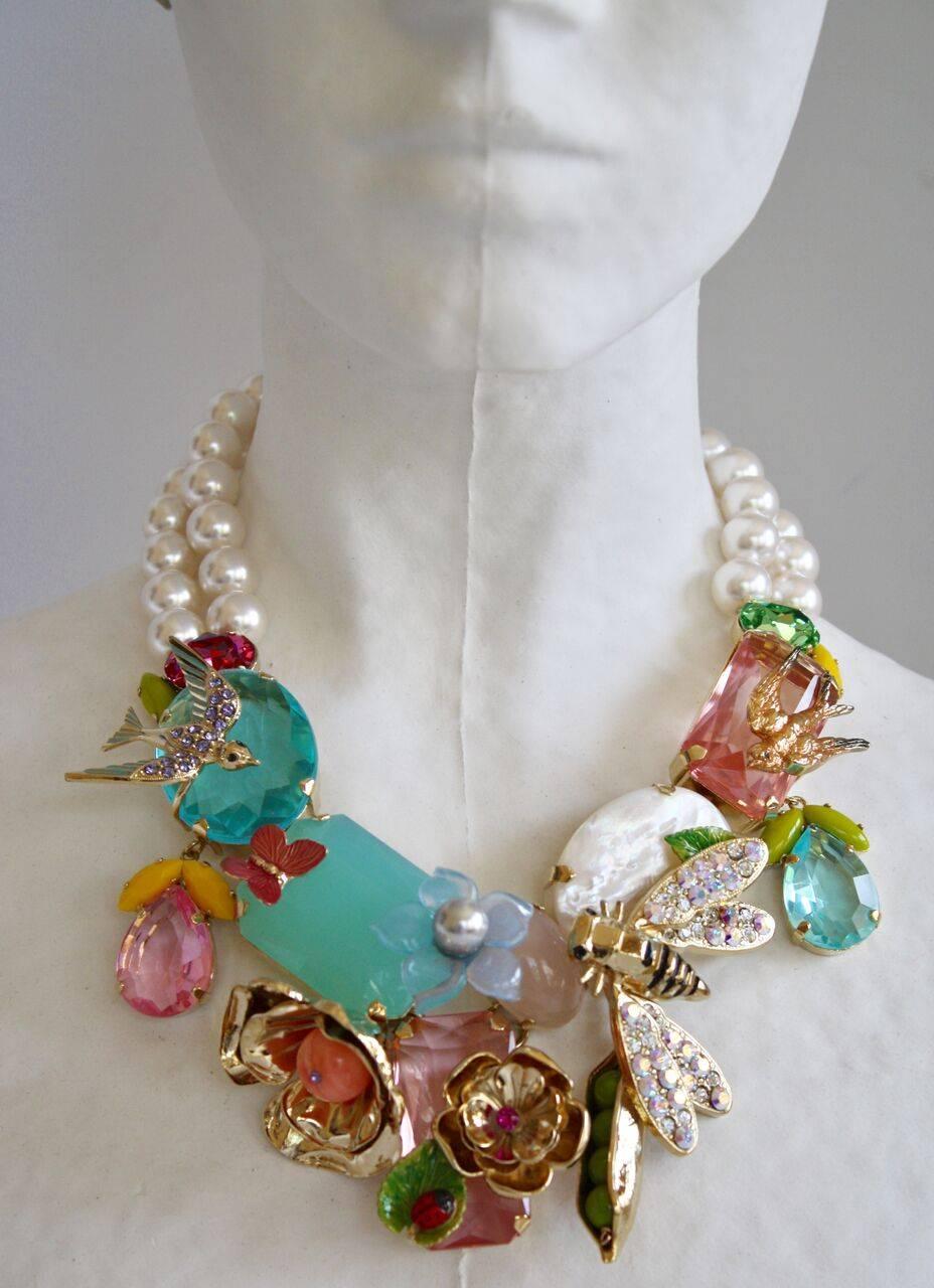 Philippe Ferrandis Glass Pearl and Swarovski Crystal Samarkand Necklace In New Condition In Virginia Beach, VA