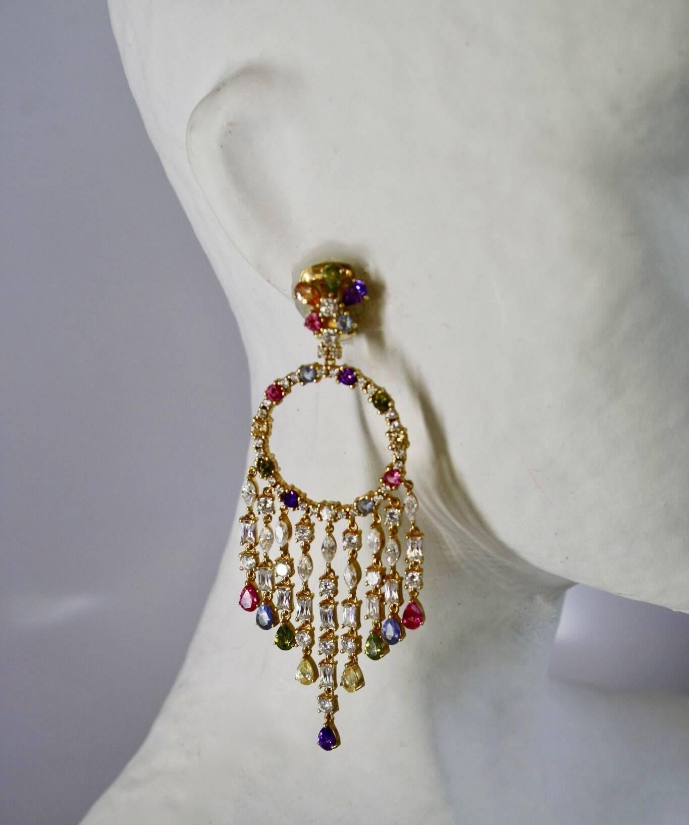 Multi-color Zircon clip earrings from Italian designer Ultima Edizione. 