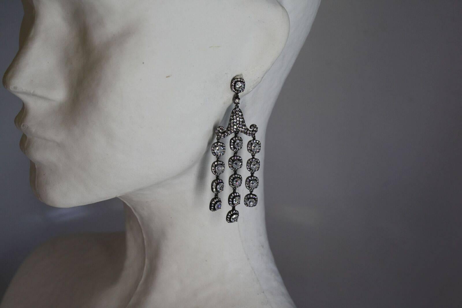 Zircon and black rhodium chandelier pierced earrings from Italian designer Ultima Edizione. 