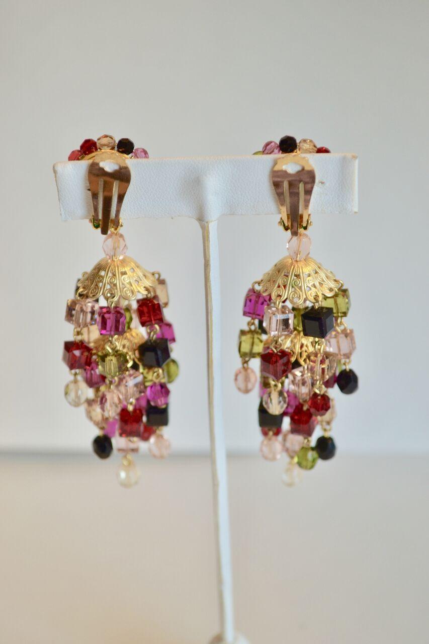 Austrian glass jewel tone cube clip earrings from Francoise Montague. 