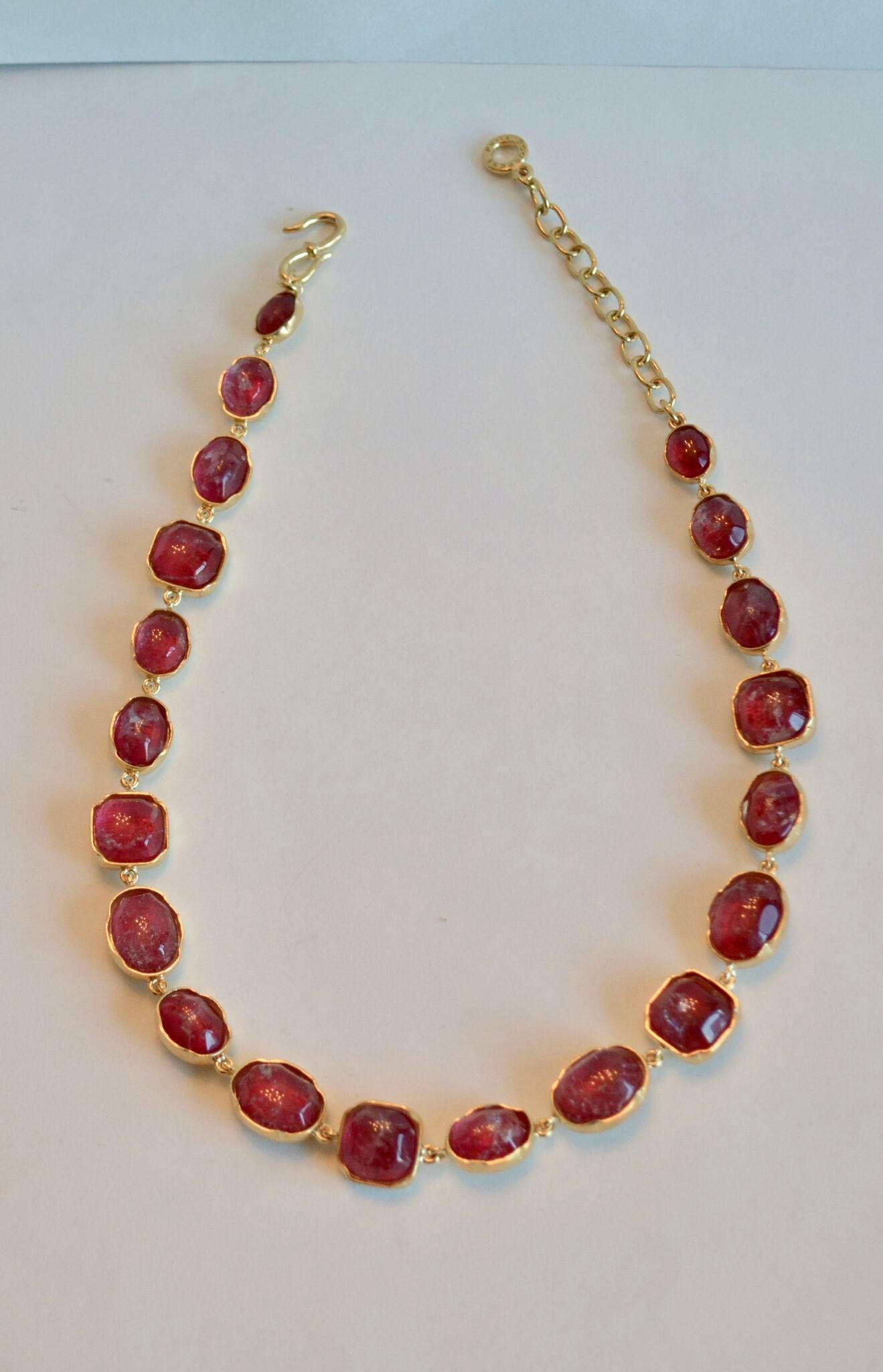 Berry tone rock crystal necklace (hand painted) set in 24k plated brass from Goossens Paris. 